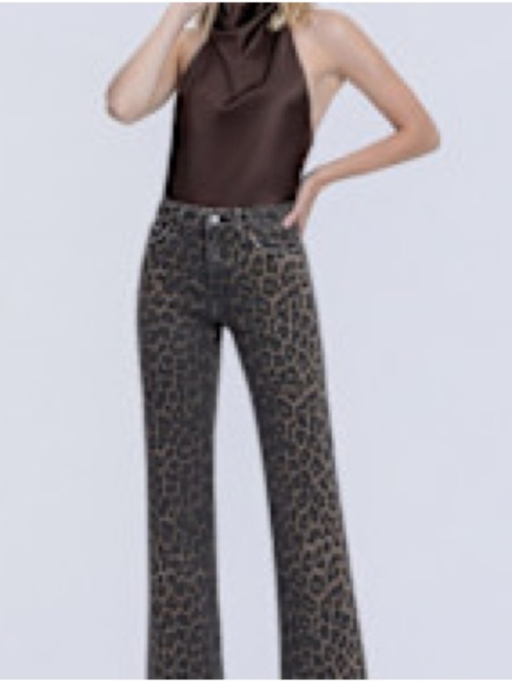 High-Rise Leopard Print Women’s Jeans - Brown